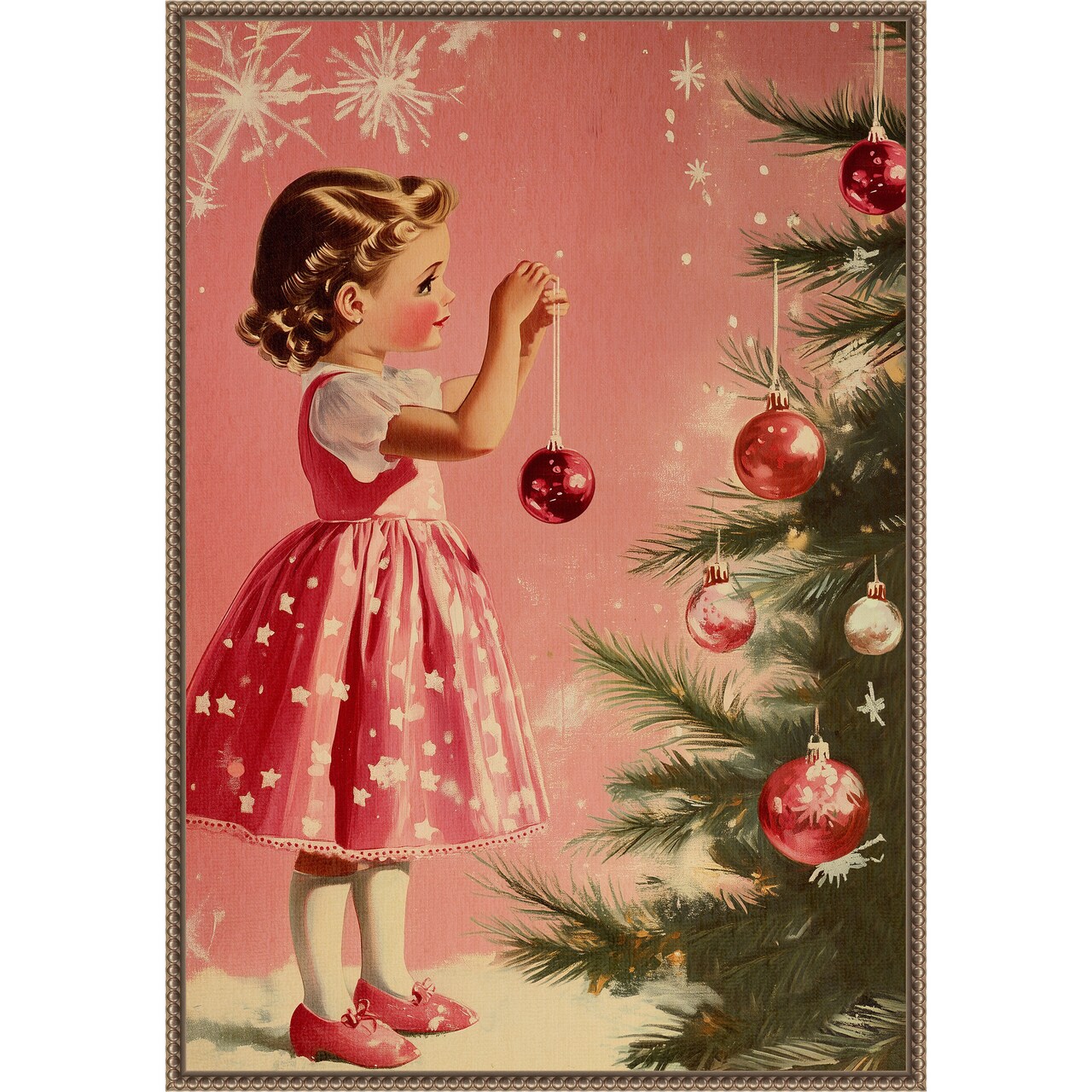 Girl With Baubles by Pictufy Studio 23-in. W x 33-in. H. Canvas Wall Art Print Framed